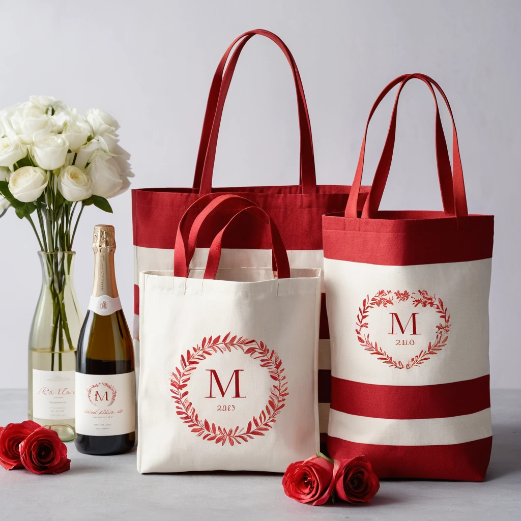 Red and White Wedding Tote Bags