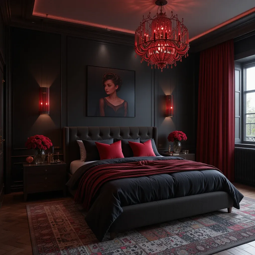Black Accent Wall with Red Lighting