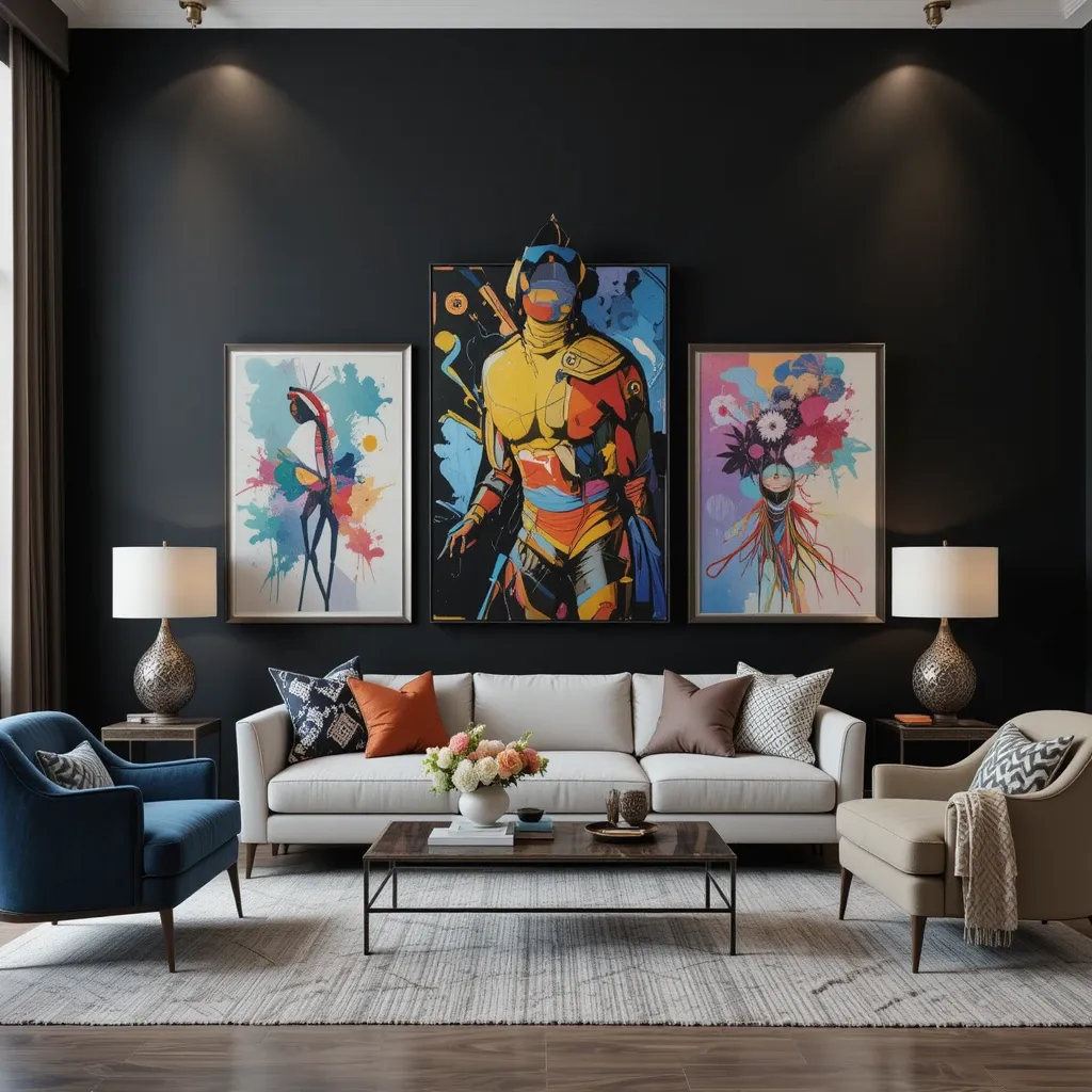 Black Accent Walls with Bold Art
