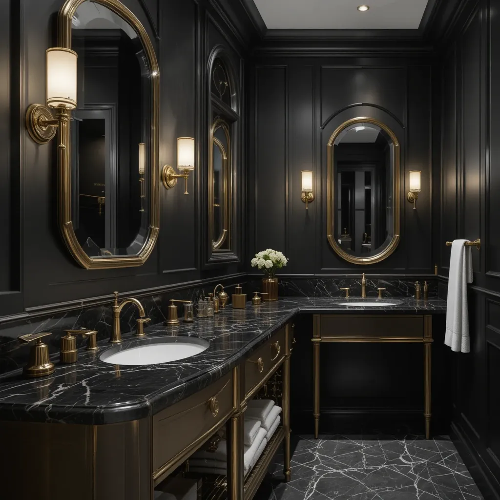 Black Wall with Brass Accents