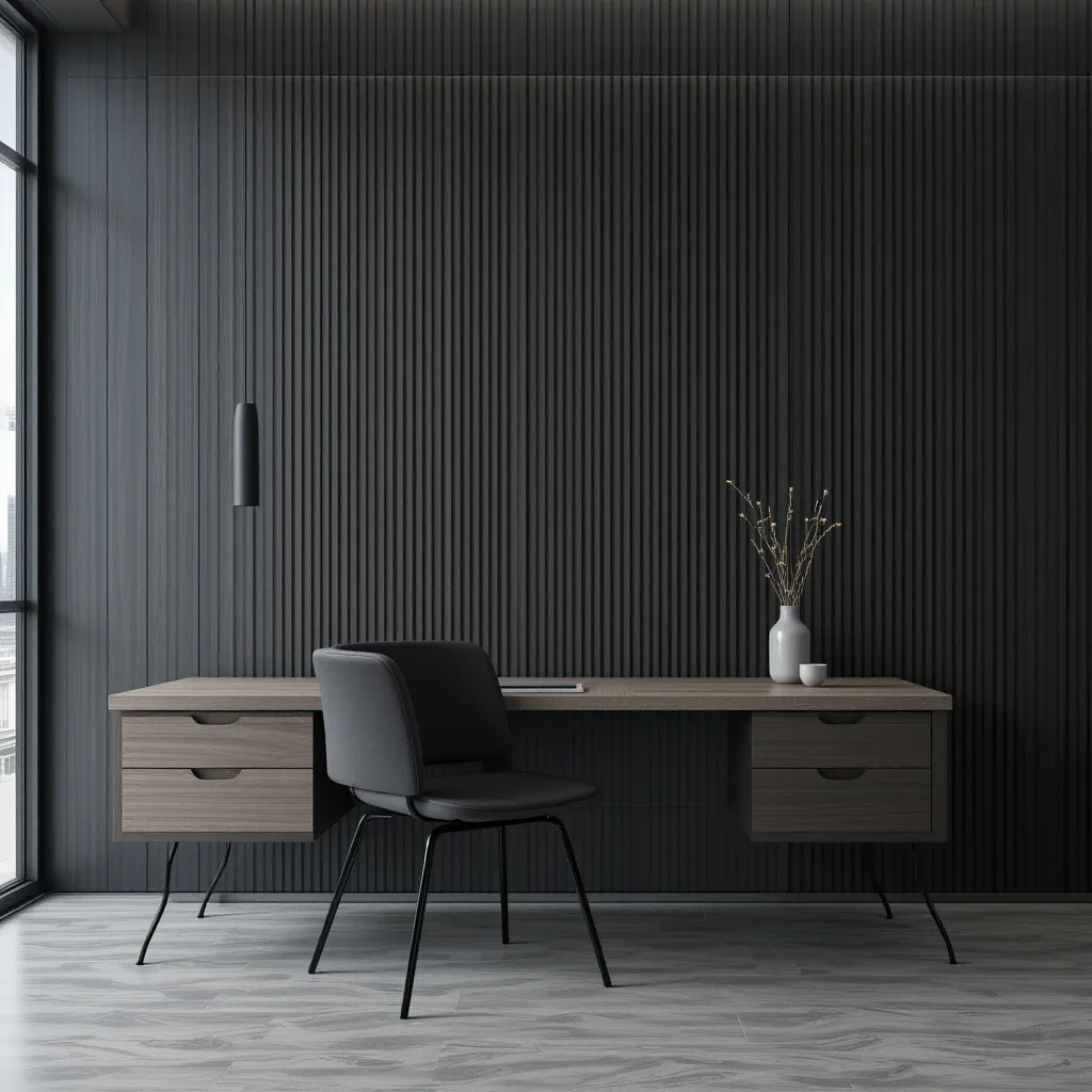 Black Wall with Floating Desk