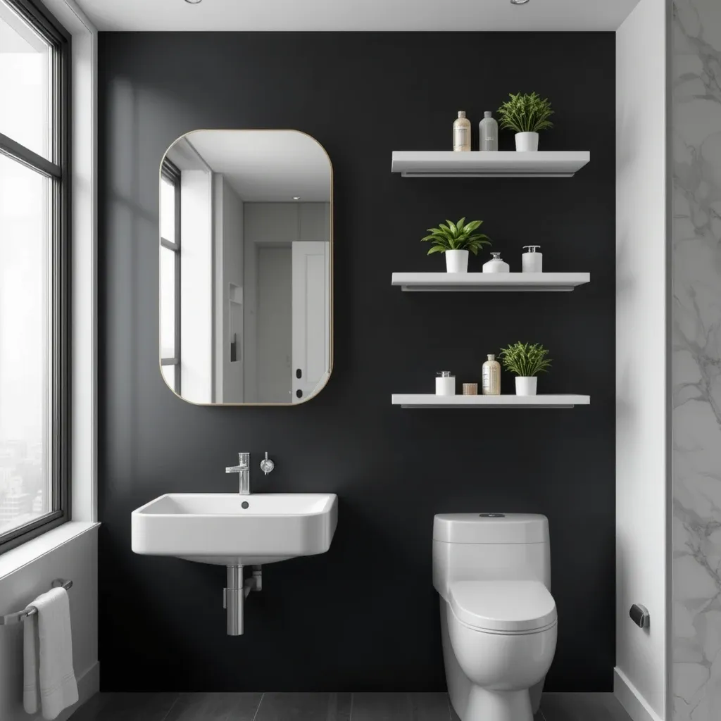 Black Wall with Floating Shelves