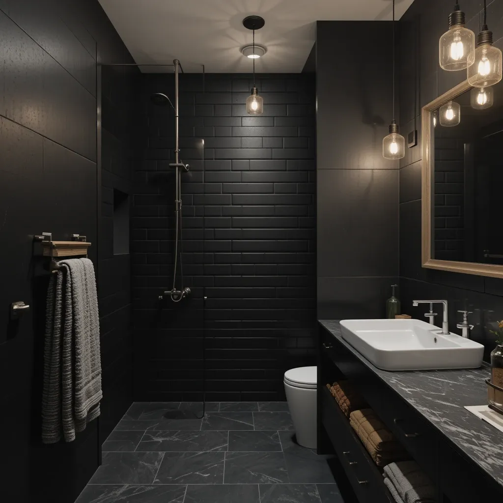 Black Wall with Industrial Lighting