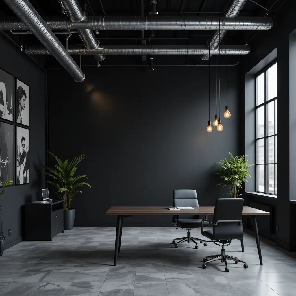 Black Wall with Industrial Lighting