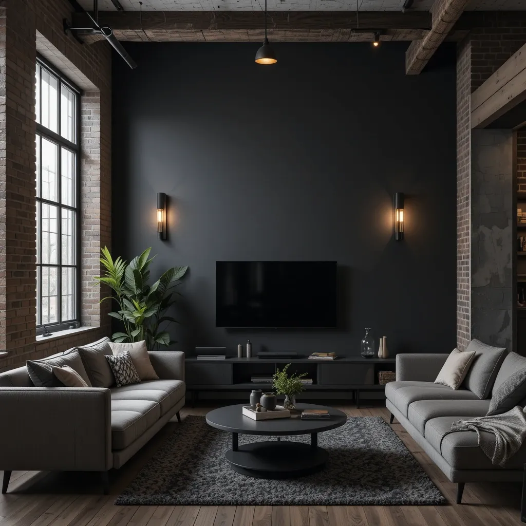 Black Wall with Industrial Lighting