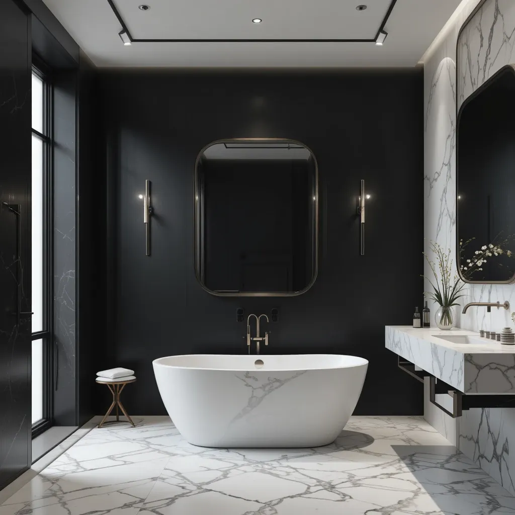 Black Wall with Marble Finishes