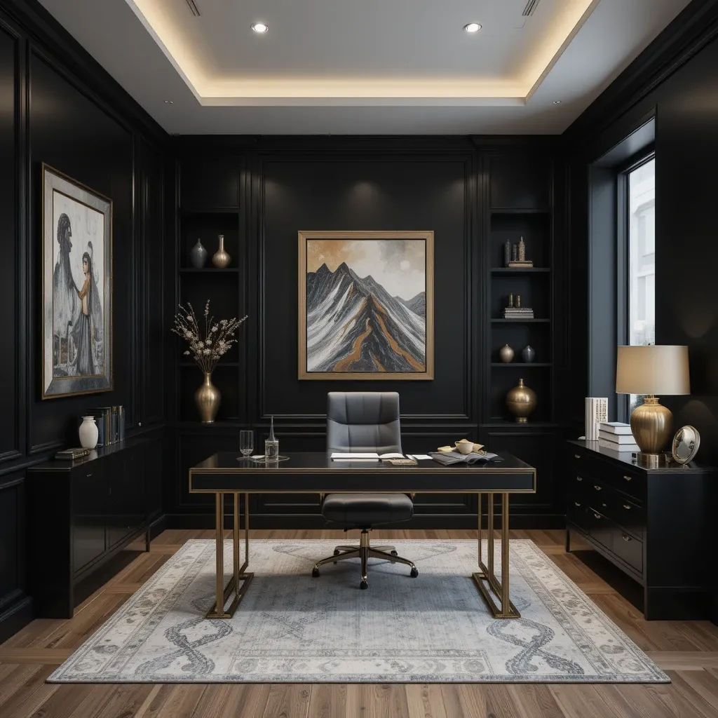 Black Wall with Metallic Accents