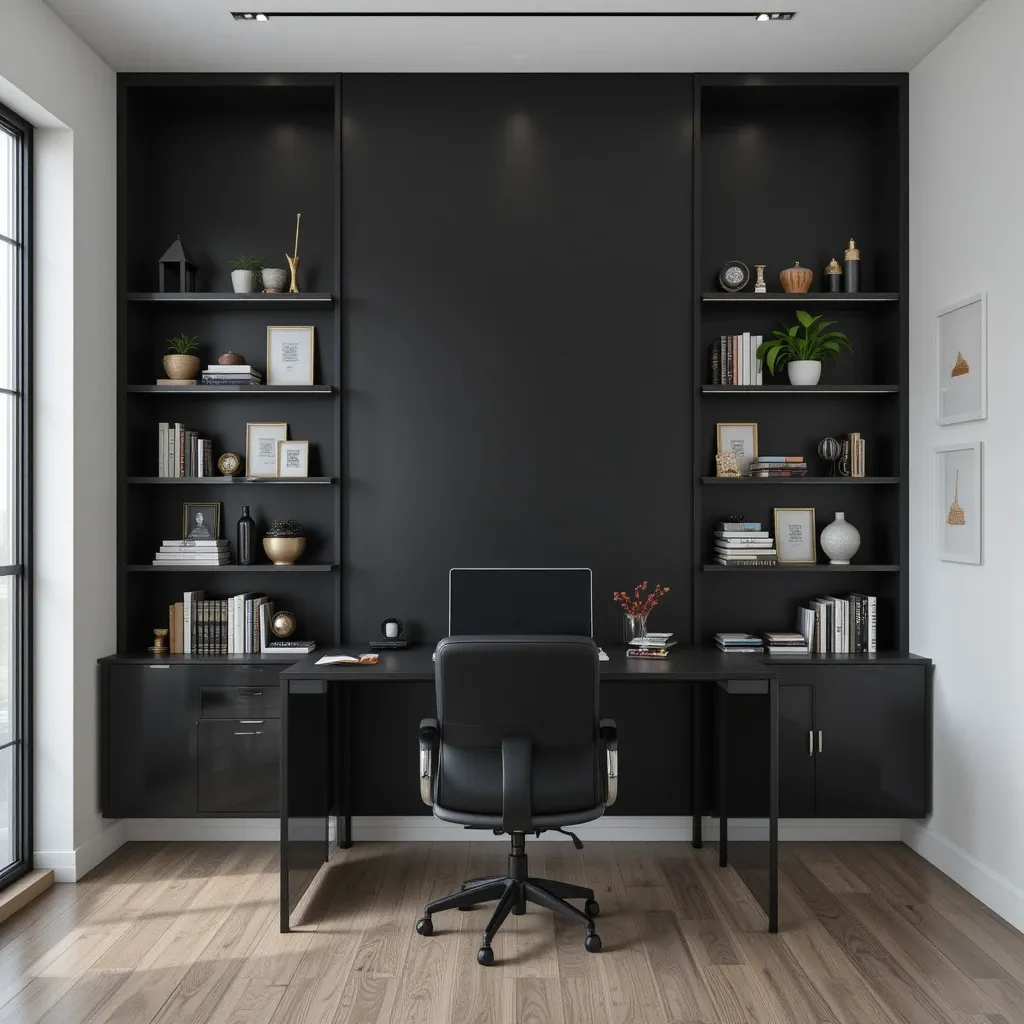 Black Wall with Open Shelving