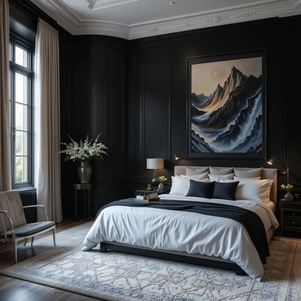 Black Wall with Oversized Art Pieces