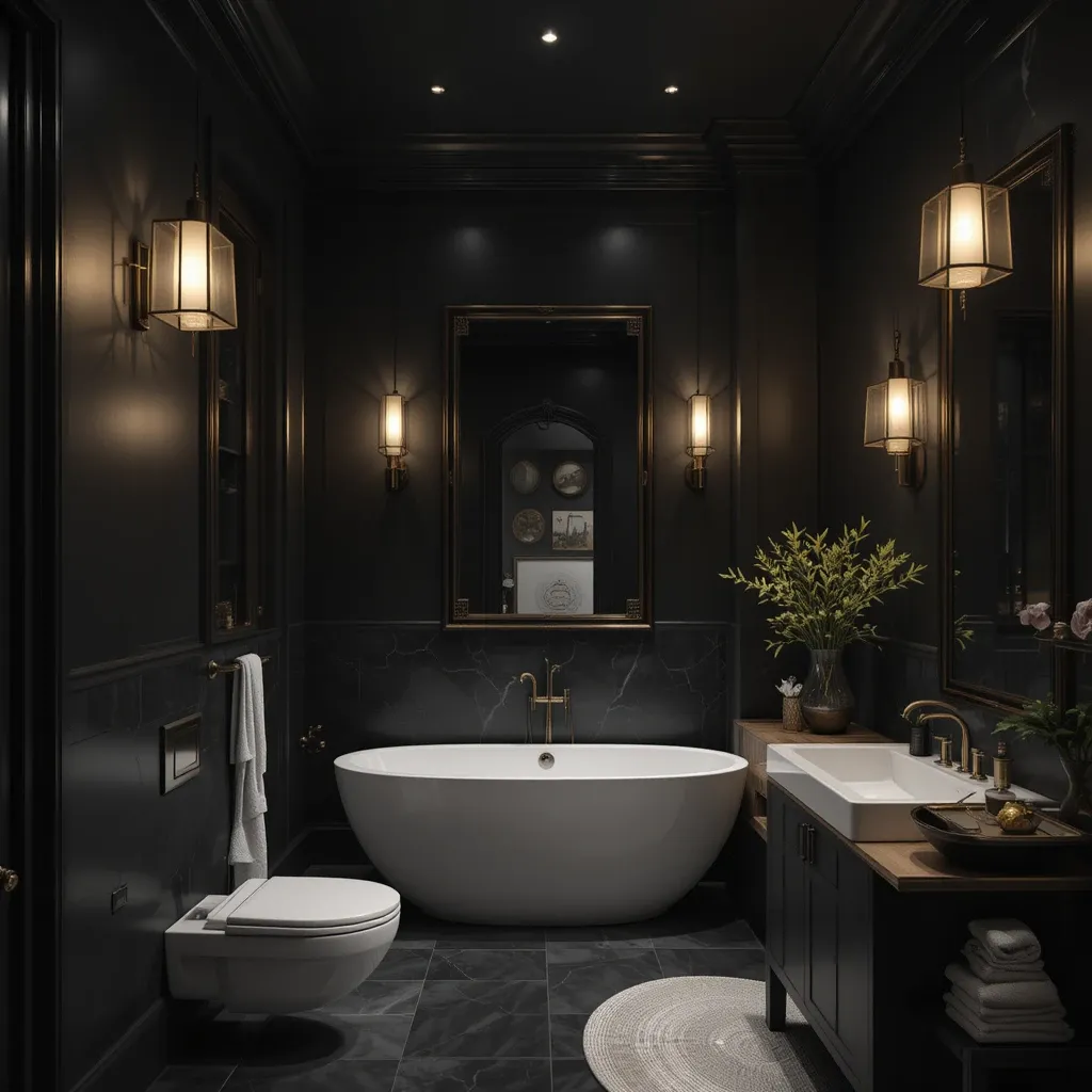 Black Wall with Statement Lighting