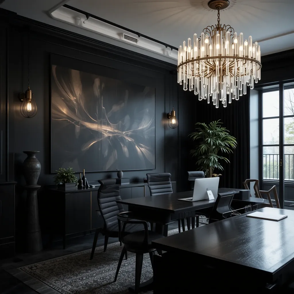 Black Wall with Statement Lighting