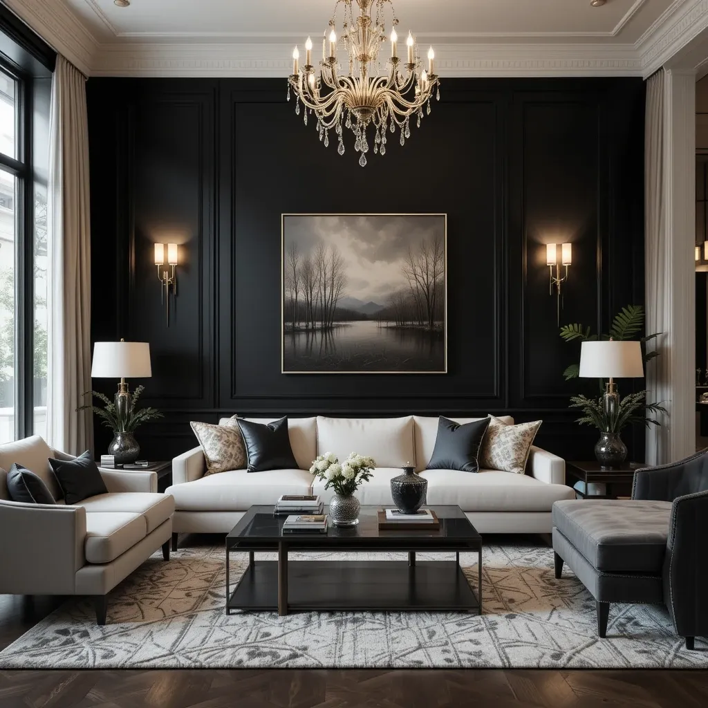 Black Wall with Statement Lighting