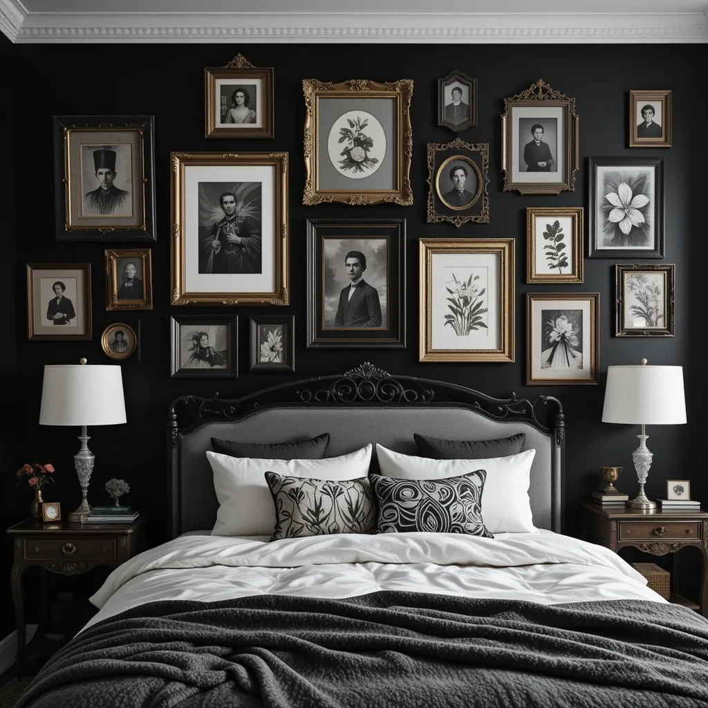 Black Wall with Vintage Frames