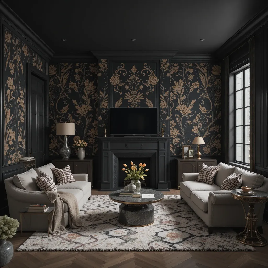 Black Walls with Custom Wallpaper