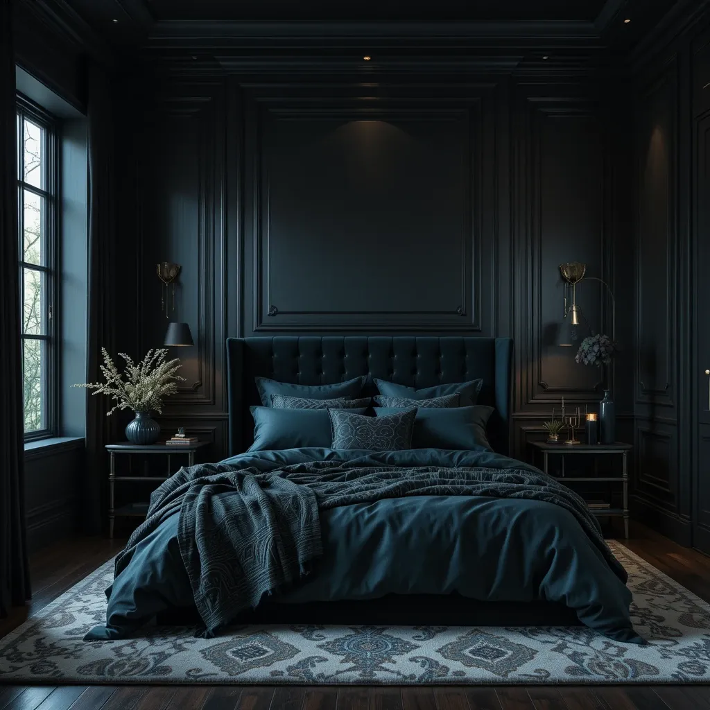Black Walls with Dark Green or Blue Accents