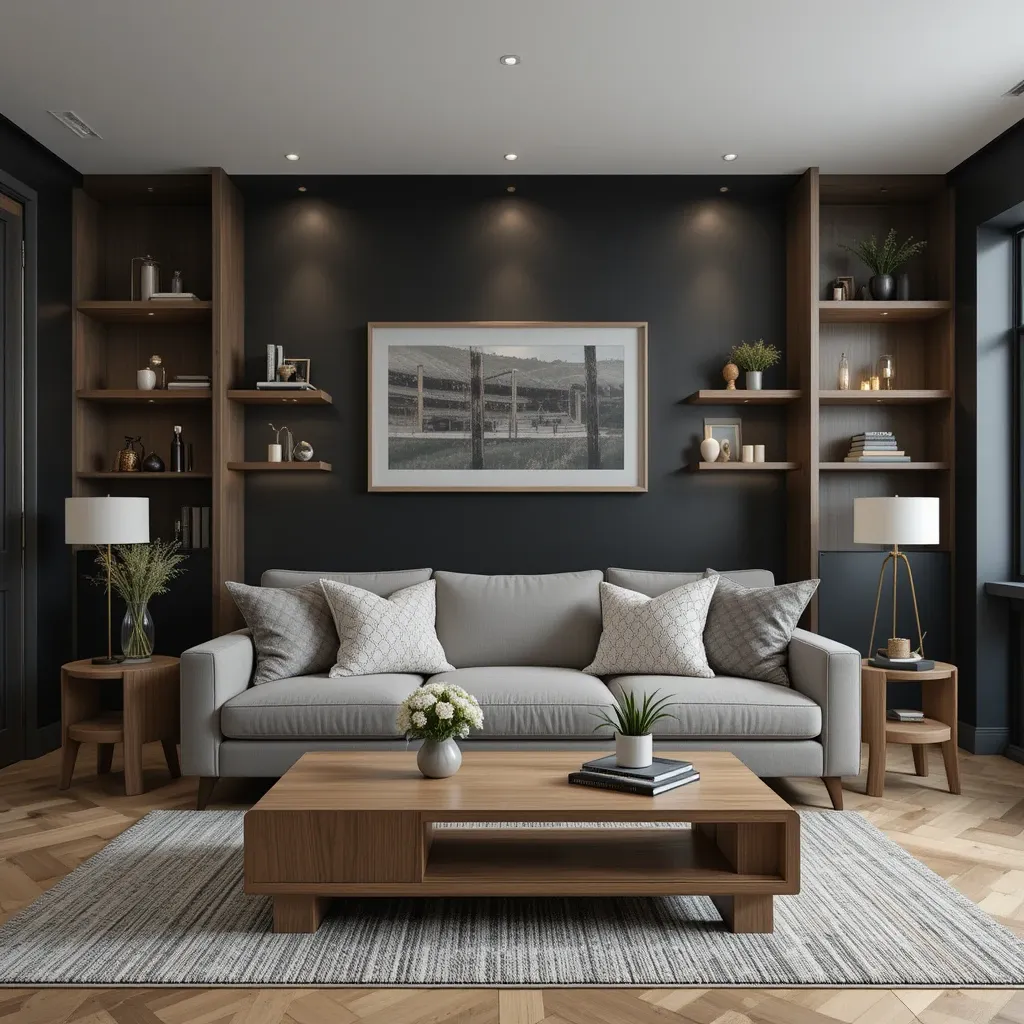 Black Walls with Wooden Accents