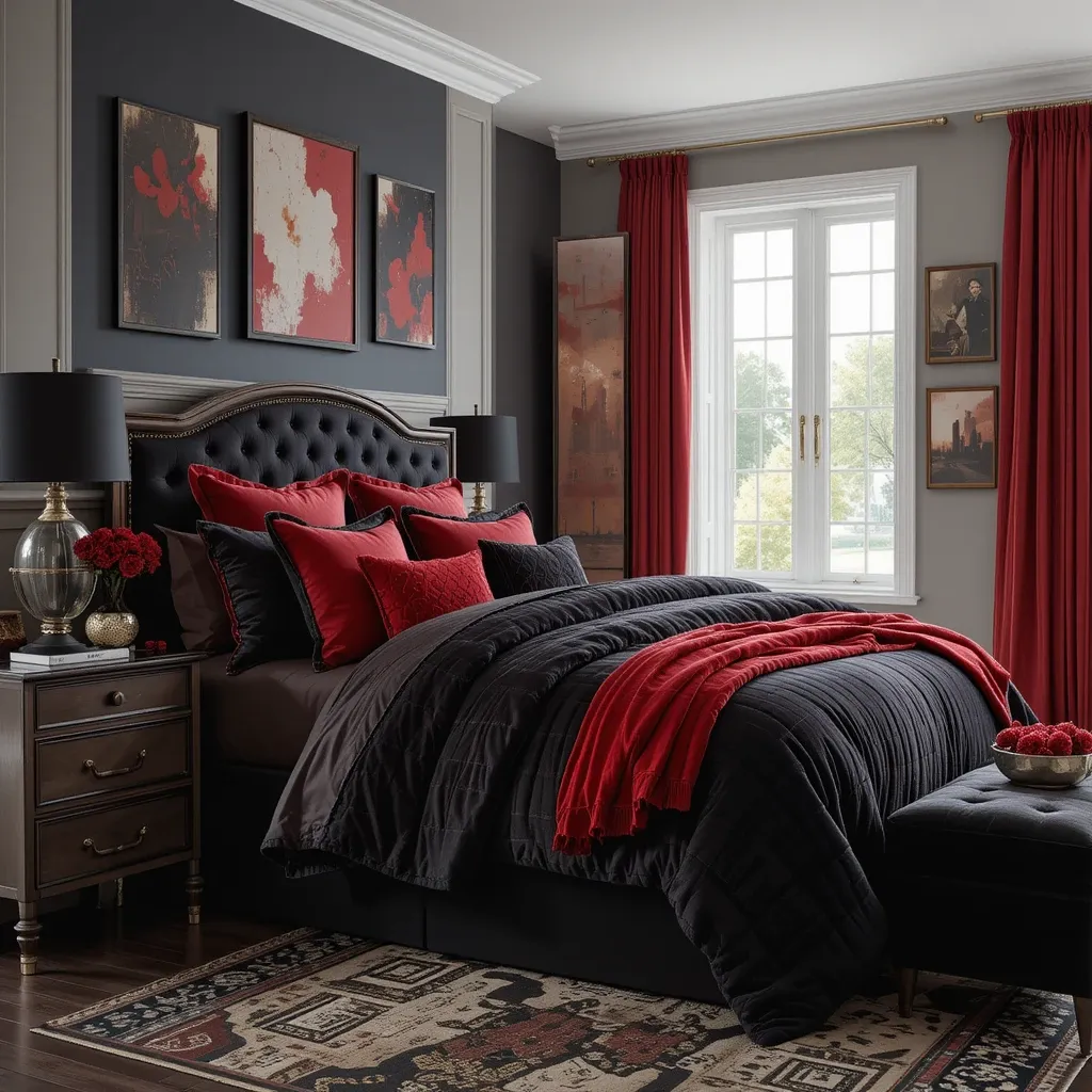 Black and Red Bedding with Textured Fabrics