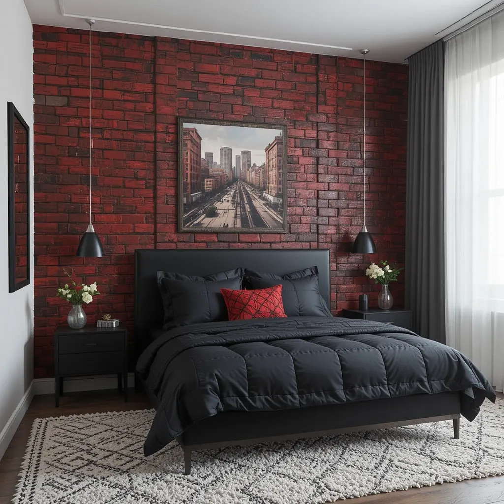 Black and Red Brick Accent Wall