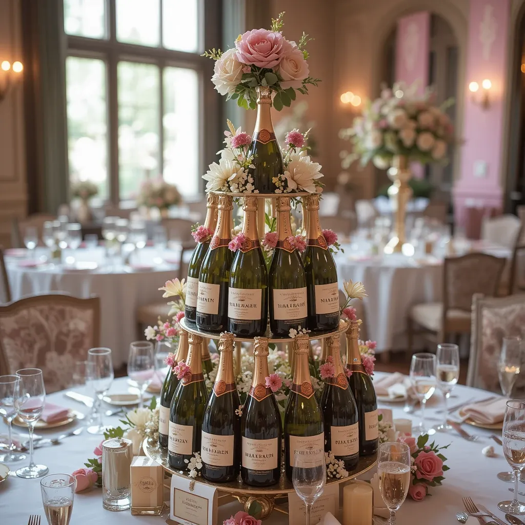 Champagne Tower with Floral Accents