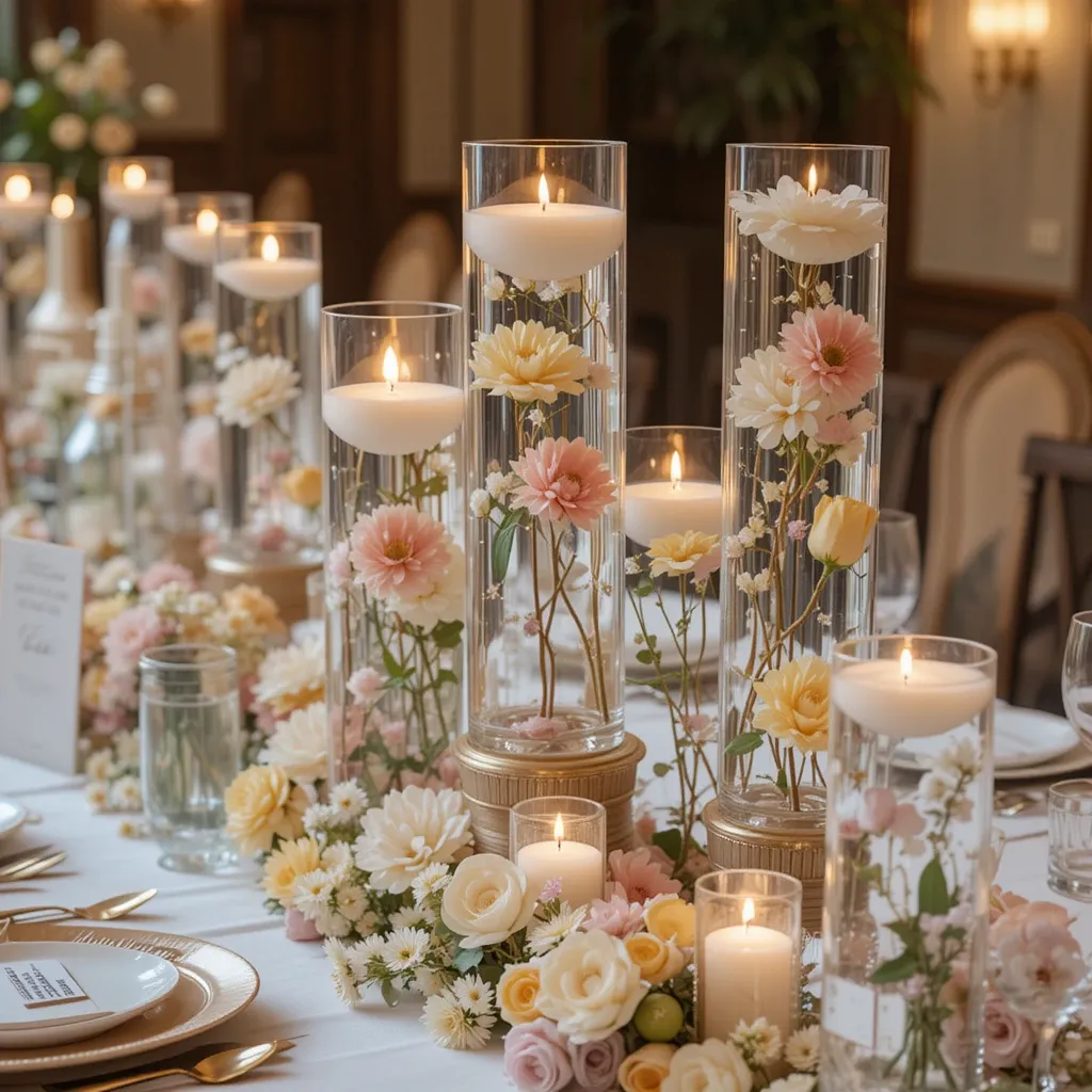 Floating Candles in Glass Cylinders