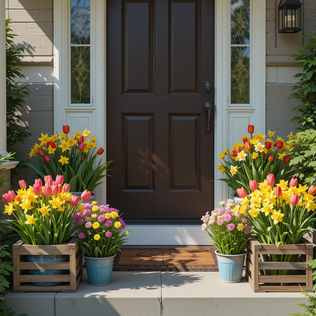 Potted Tulips and Daffodils