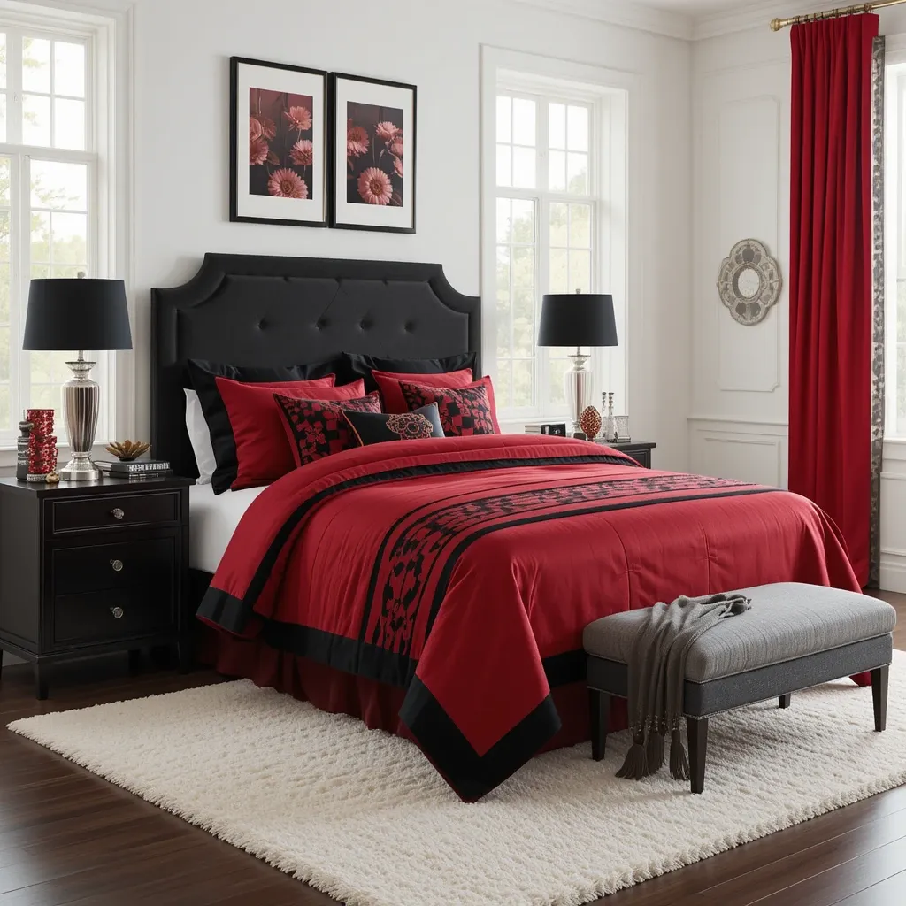 Red Bedspread with Black Trim