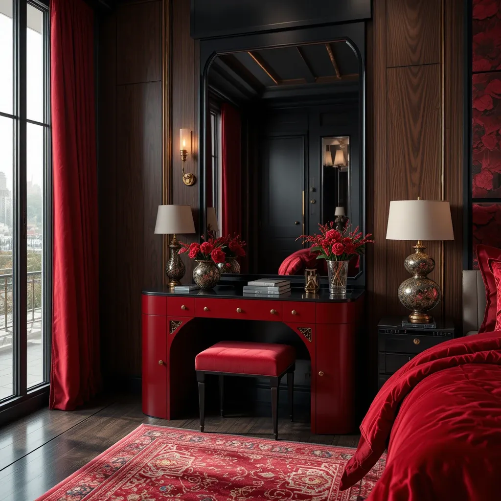 Red Vanity with Black Mirror