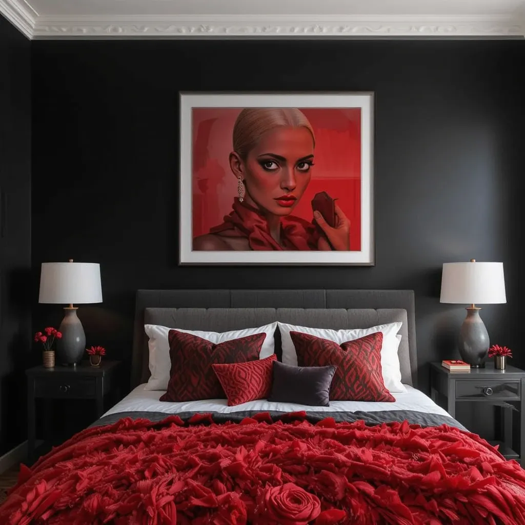 Red Wall Art with Black Frame
