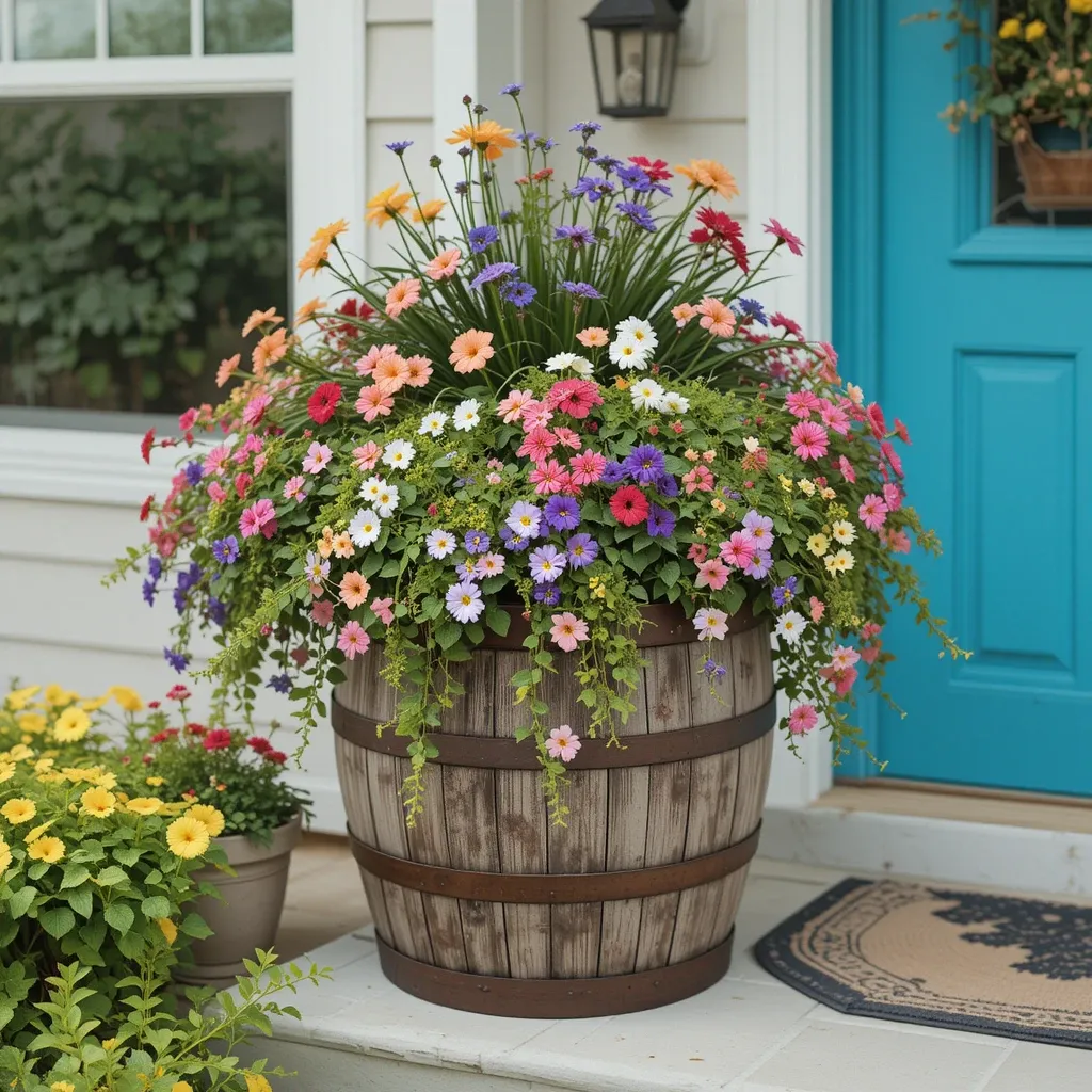 Repurposed Wooden Barrel Planter