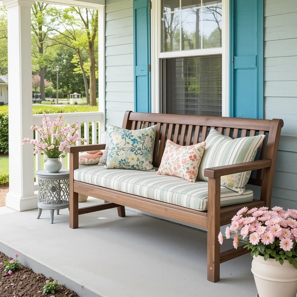 Wooden Bench with Spring Cushions