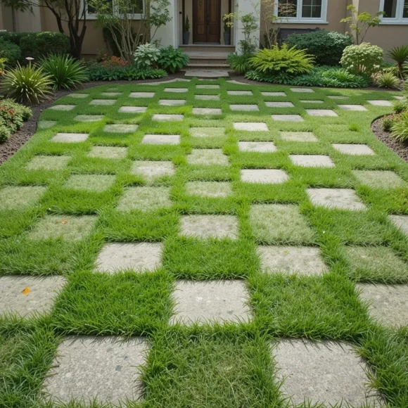 Checkerboard Lawn and Paver Design