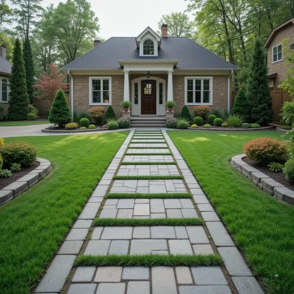 Paver Driveway with Grass Inlays