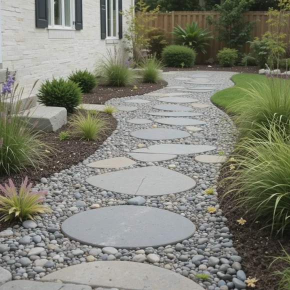 Pebble and Paver Mix Walkway