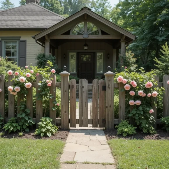 Rustic Wooden Fence with Climbing Roses