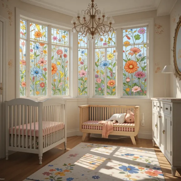 Floral Stained Glass Window Film