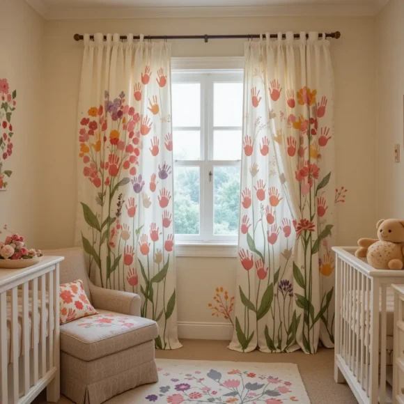 Handprinted Flower Curtains