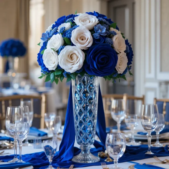 Blue Velvet and Crystal Vase
