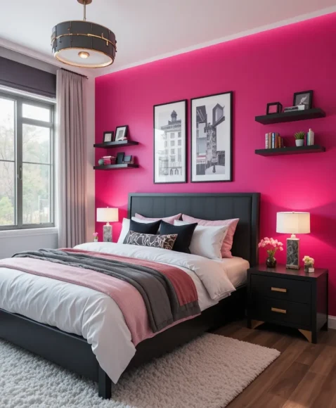 Hot Pink Accent Wall - Baddie Bedroom Ideas 