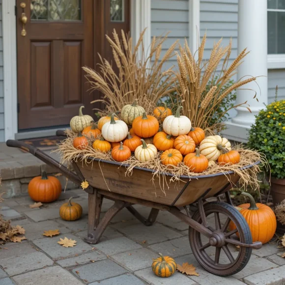 Display a Wheelbarrow Full of Mini Pumpkins