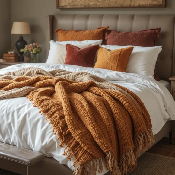 Layered Blankets in Earthy Tones