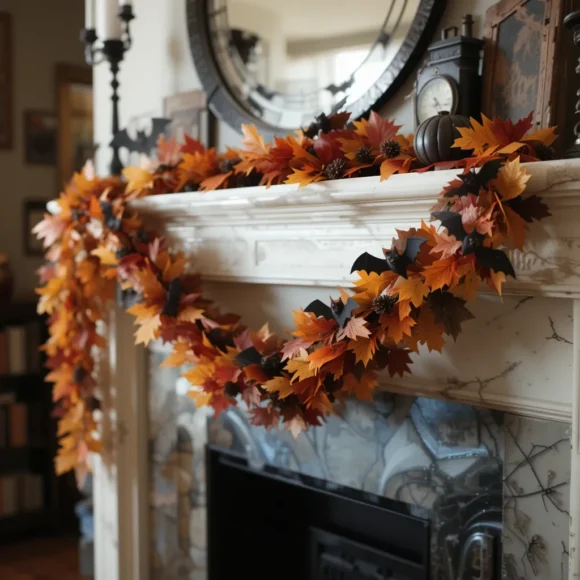 Bat Garland with Fall Leaves