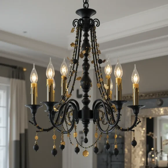 Black Chandelier with Gold Drip Details