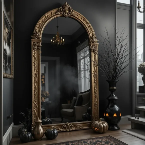 Black Mirror with Gold Gothic Frame