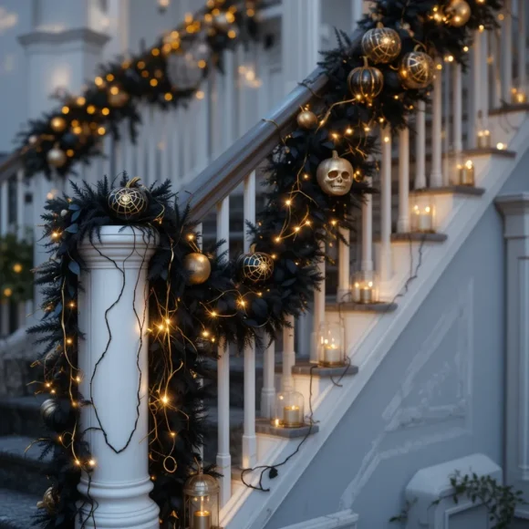 Black and Gold Staircase Garland Glow