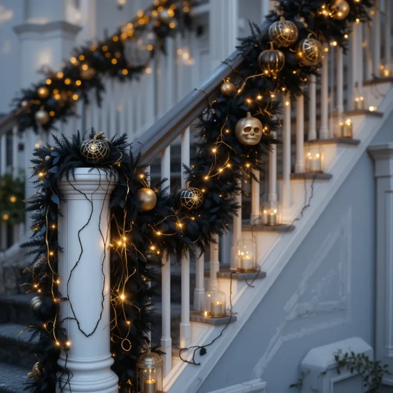 Black and Gold Staircase Garland Glow