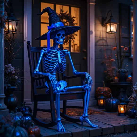 Blue Glitter Skeleton on the Porch
