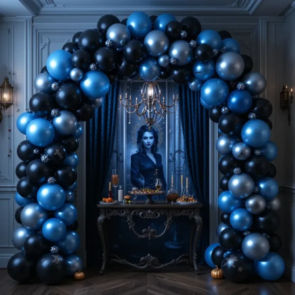Blue and Black Balloon Arch