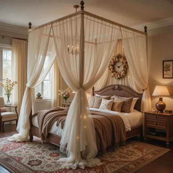 Canopy Bed with Gauzy Curtains