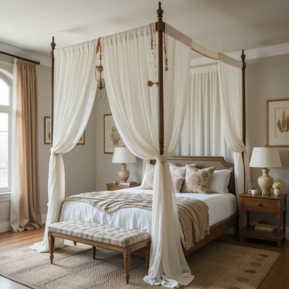 Canopy Bed with Neutral Drapes