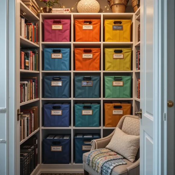 Color-Coordinated Book Bins
